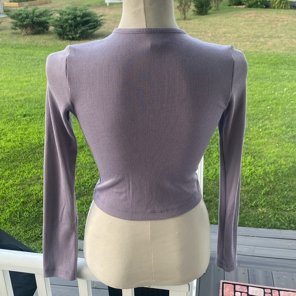 Outdoor Voices earl gray cozy ribbed cropped snap up cardigan size small - Picture 4 of 7